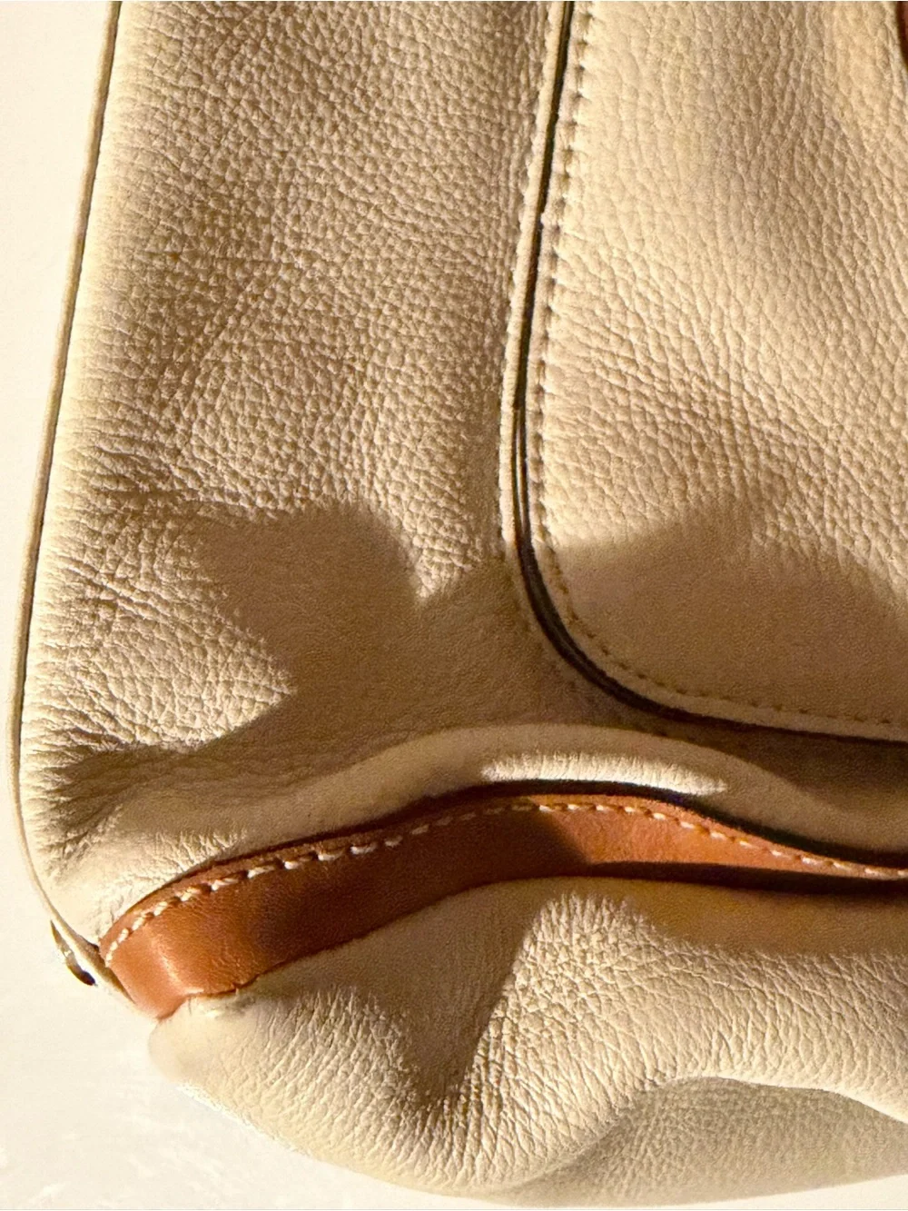 Michael Kors Cream Leather Satchel with Tan Trim